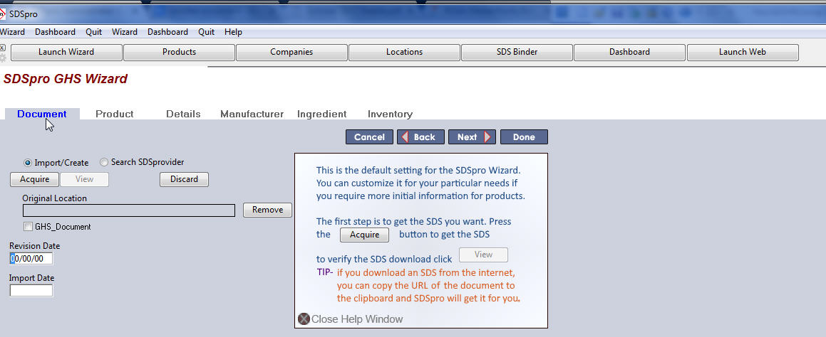 launched sds ghs wizard