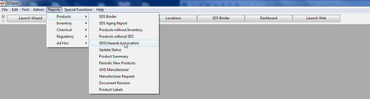 reports products sds haz by location