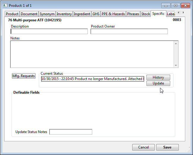 product entry specific tab